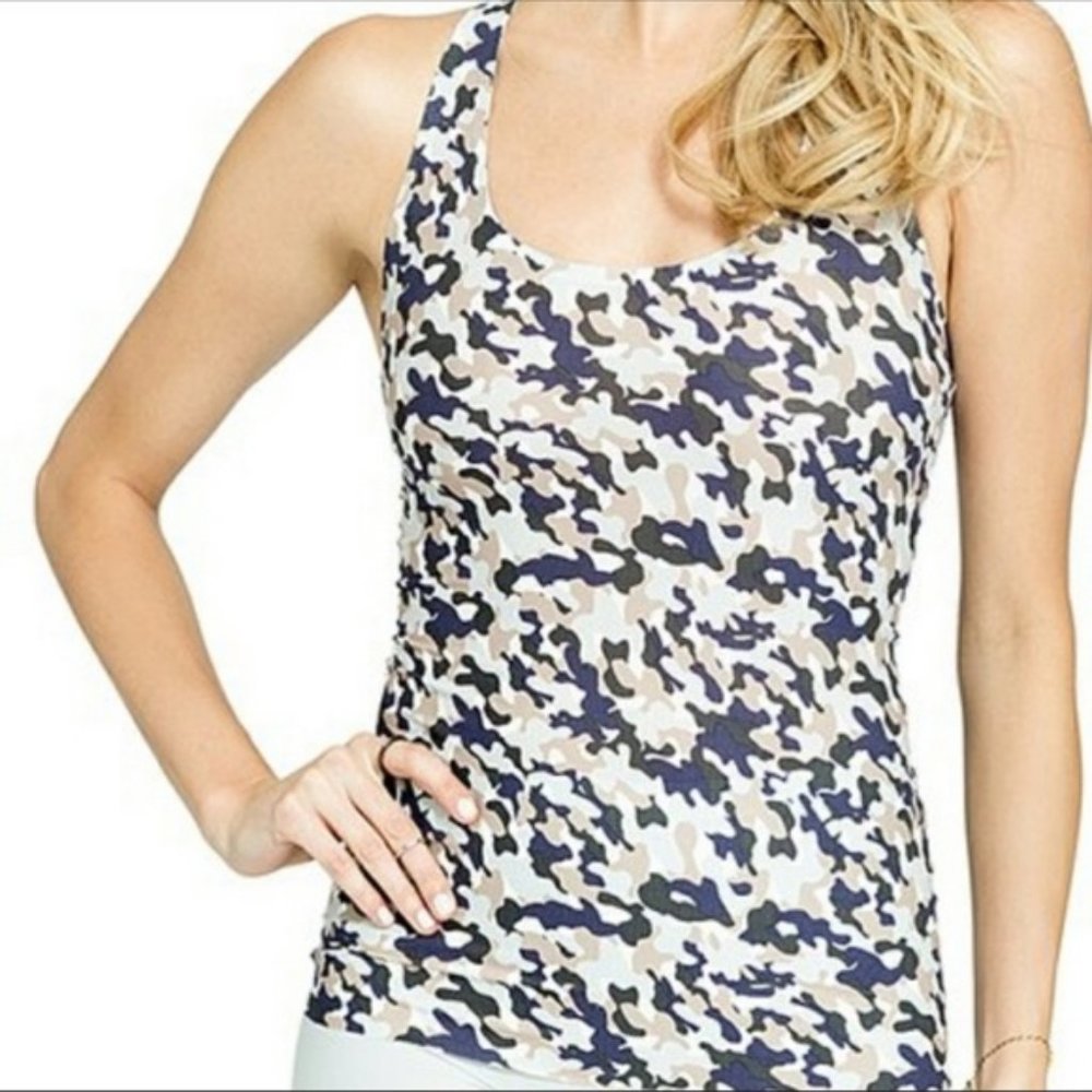 SPANX | Perforated Racer Back Tank Top | Blue Camo | Activewear | XL